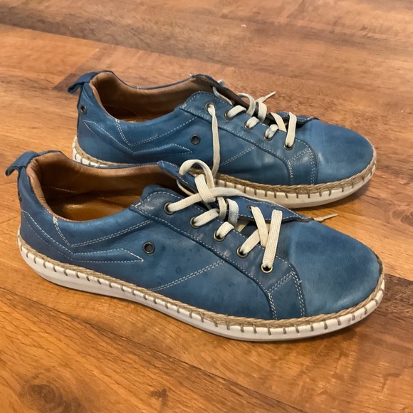 Biza Blue Leather SneakersCasual Lace-Up Walking Shoes with Jute Trim size 9 40 - Picture 3 of 7